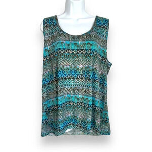 Rouge Collection 3X Plus Size Sleeveless Tank Top - Multicolor Geometric Print